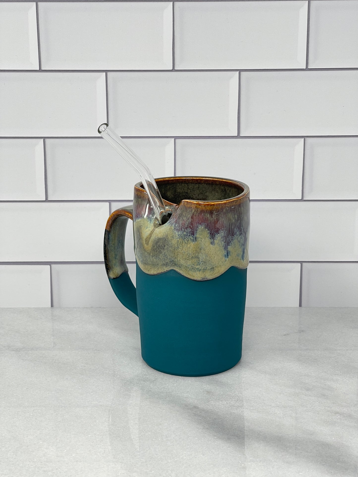 11oz Left Handed Tumbler Glass Straw