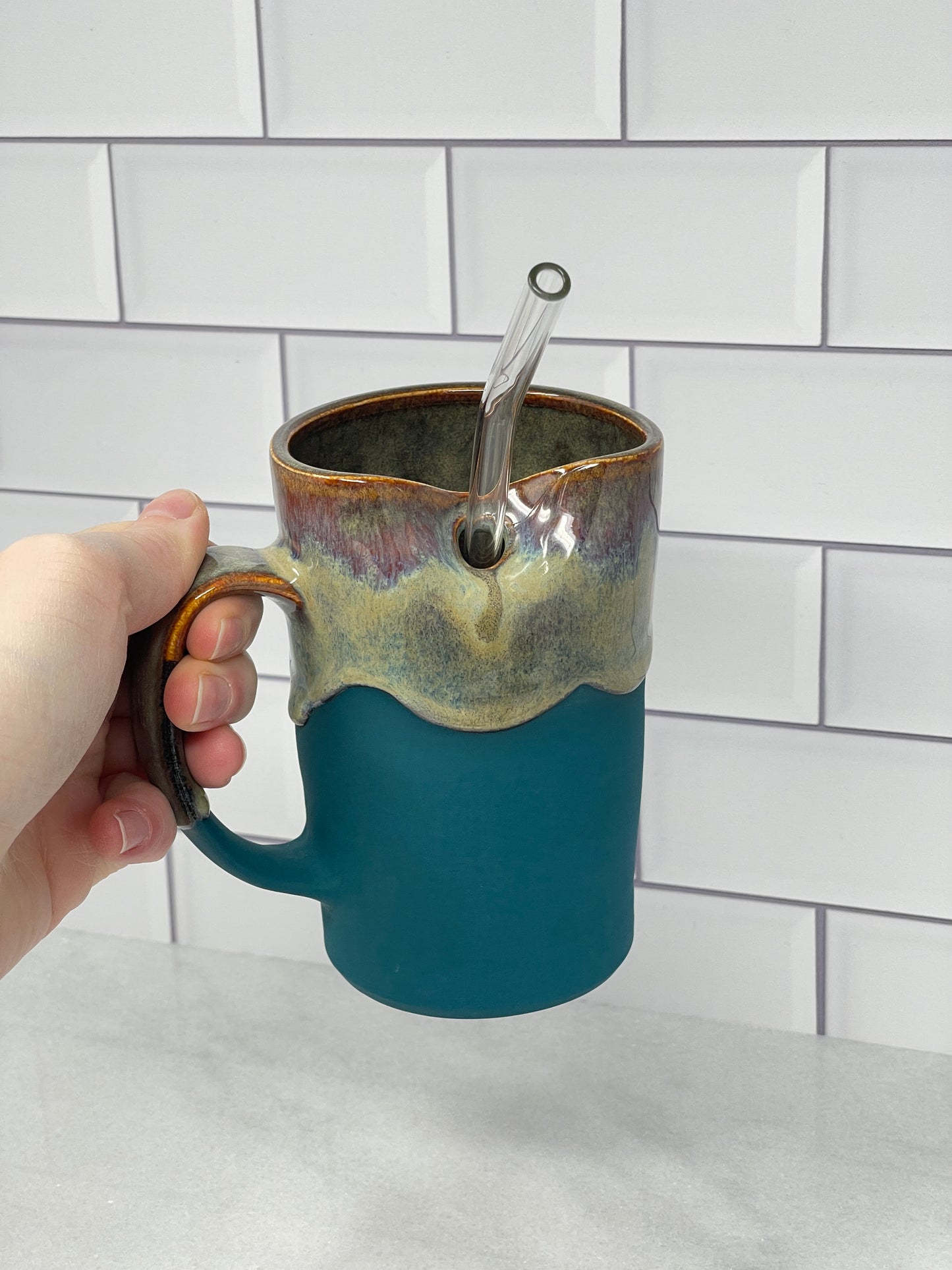 11oz Left Handed Tumbler Glass Straw