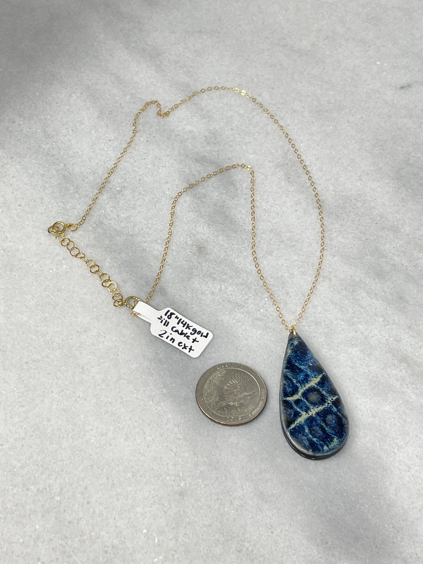 Porcelain Pendant Necklace with 14k Gold Filled Chain