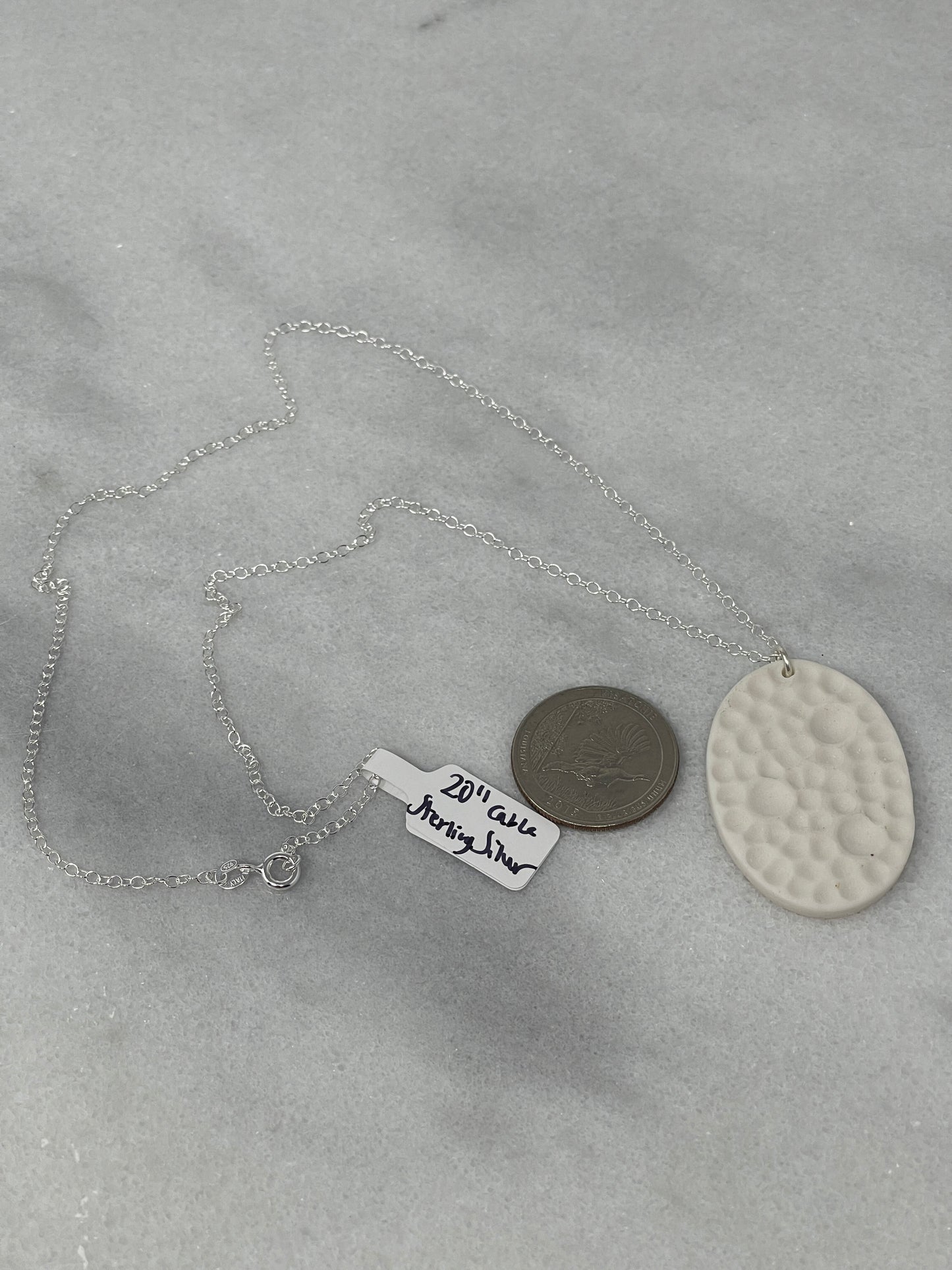 Porcelain Pendant Necklace with Sterling Silver Chain