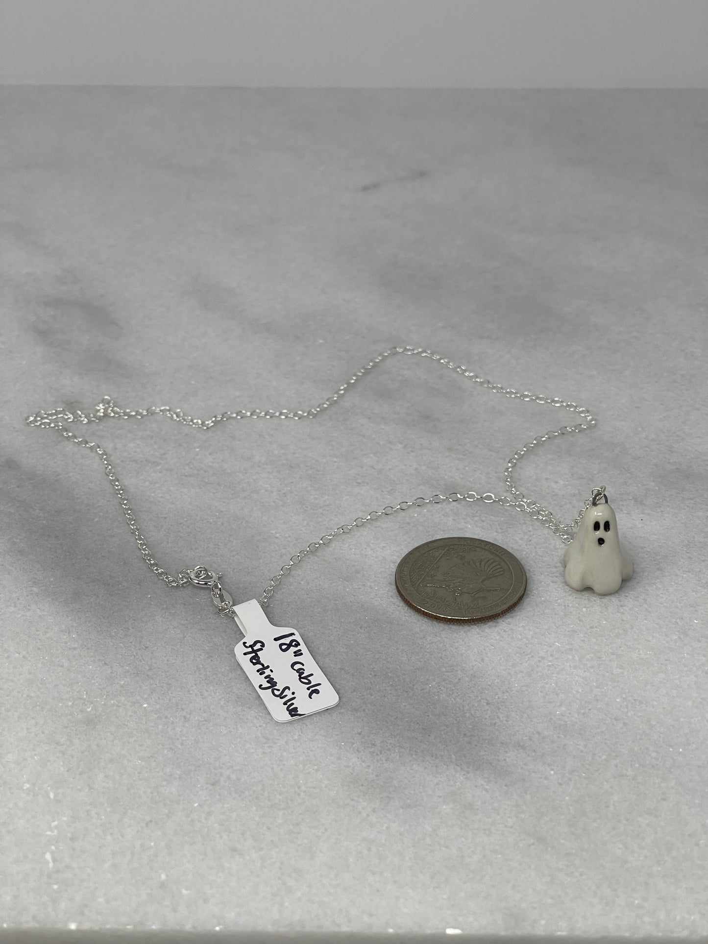 Porcelain Pendant Necklace with Sterling Silver Chain