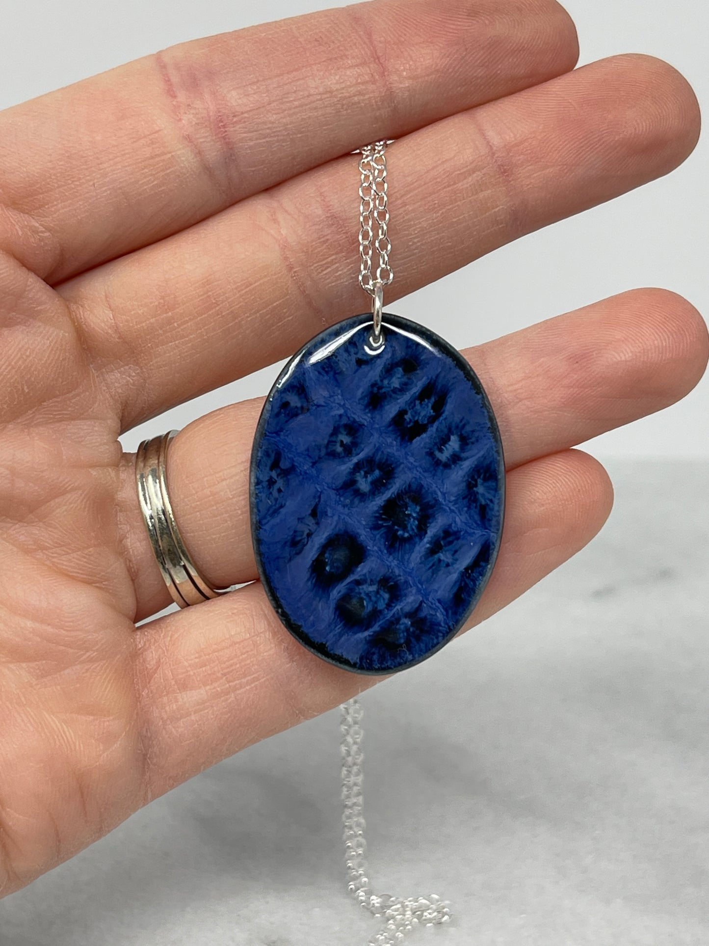 Porcelain Pendant Necklace with Sterling Silver Chain