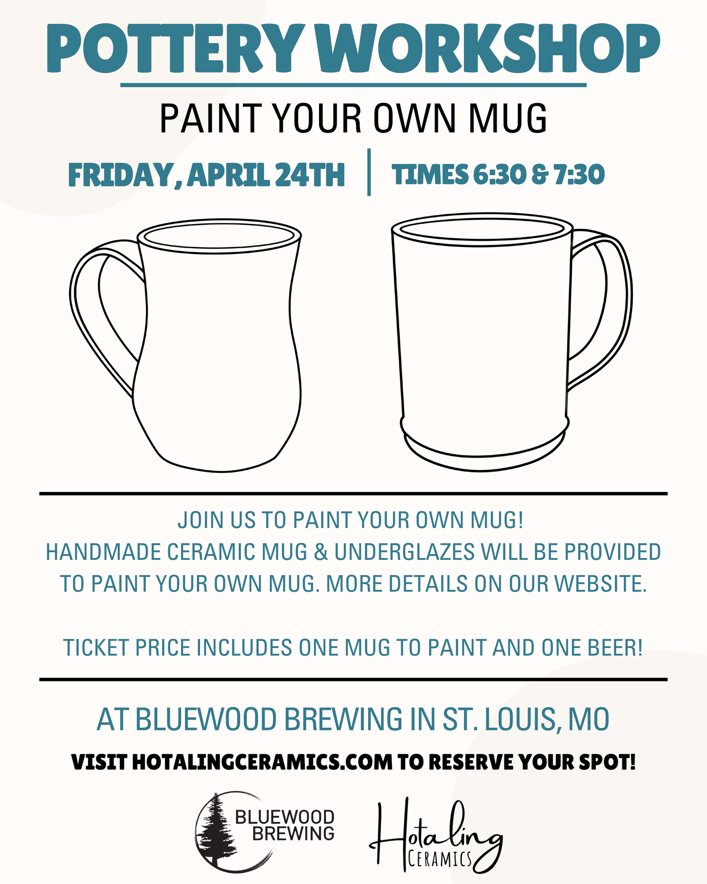 A Pottery Workshop 4/24 - Glaze Your Own Mug *please fully read description*