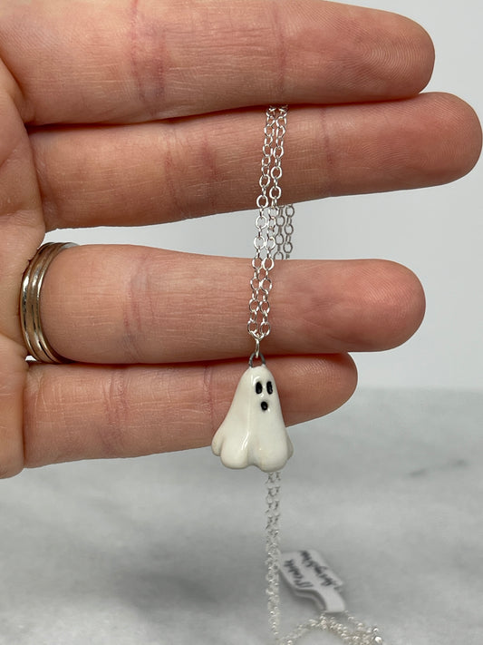 Porcelain Pendant Necklace with Sterling Silver Chain