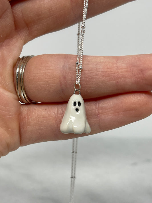 Porcelain Pendant Necklace with Sterling Silver Chain